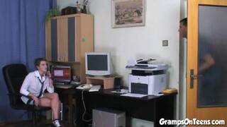 Teen hottie fucked by old man in his office