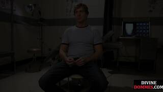 Strict busty nurse domme punishing sub with her whip