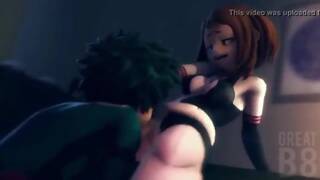 Duke gives a blowjob to  Uraraka