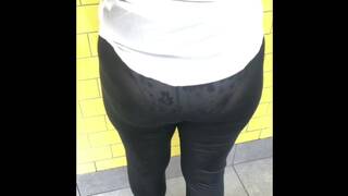 Black see through tights in public visible panties