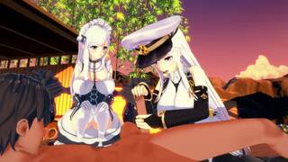 Azur Lane threesome - Belfast x Enterprise - 3D Hentai