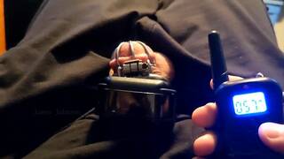 Sub uses a Shock Collar on his Dick while in Chastity