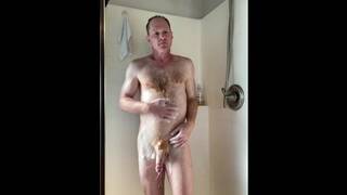 showertime after only fans hot tub cumshot on my hairy chest