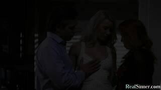 Redhead beauty rides and sucks in trio before facial