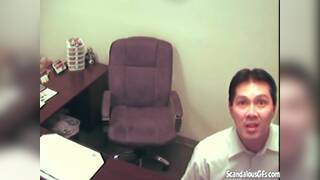 Office whore sucks on asian dudes dick