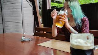 Remote orgasm control of my stepsister in pub