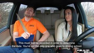 Public car babe dick riding during erotic driving lesson