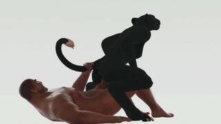 Furry kitty and dark-skinned muscular man | Wild life