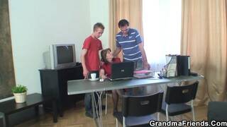 Meeting in the office ends up threesome fuck