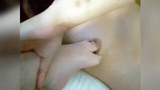 Girl uses foot of cripple friend to massage her breast