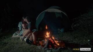 American schoolgirl has romantic sex by the night fire