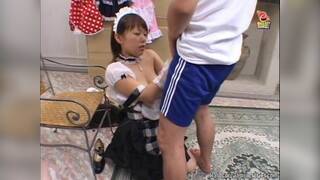 Japanese teen maid getting doggystyled