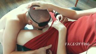 Chained slave licks pussy on the orders of mistress, russian femdom cunnilingus, female domination