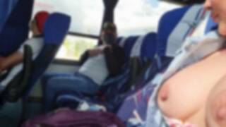 Bus passenger caught me teasing my body and he helps me squirt