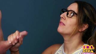 CFNM amateur babe wanks neighbor hard cock till cumshot