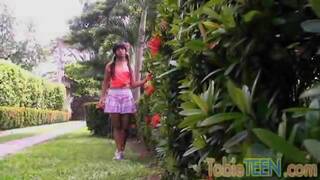 Tobie Teen fingers her sweet pussy solo outdoors