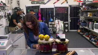 Cheap busty babe fucked and facialized in pawnshop office