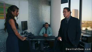 Rich guy fucking tanned brunette babe in his house