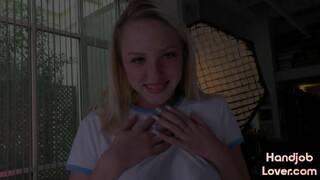 HJ amateur babe wanking POV dick while talking slutty