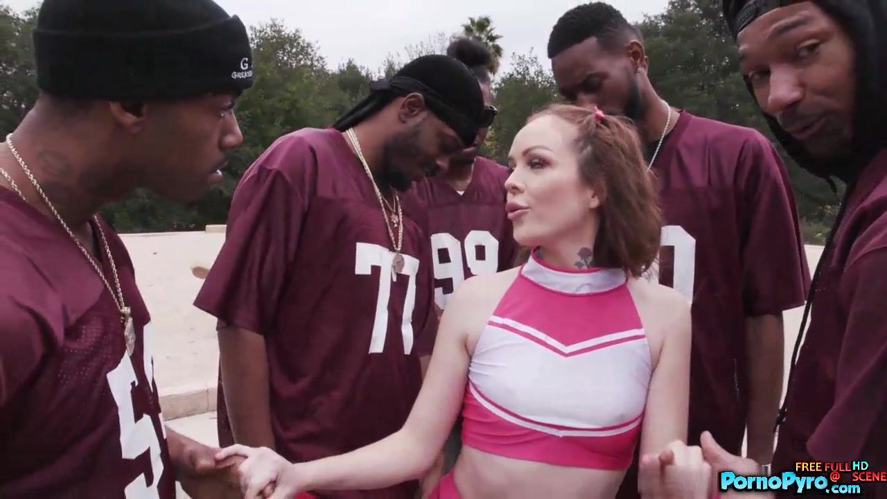 Whore & Teen Cheerleader Aliya Brynn Takes On A Gang Of Big Black Dicks