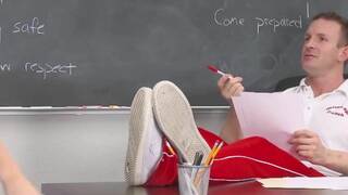 skinny high school teen fucked to orgasm by coach in class