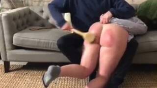 spanking stepdaughter's round ass with a laddle