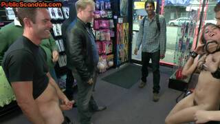 Public dirty bitch fucked at public place in group sex