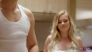 Married blonde wife cheating on hubby with stranger