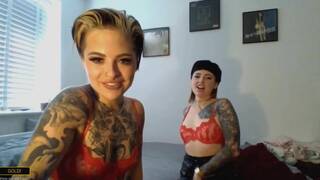 Tattooed hottie Ruby scissoring with her submissive girlfriend