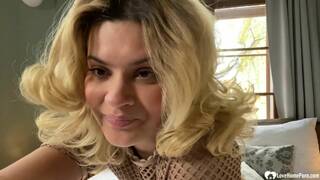 Blonde babe teases in her bedroom while naked