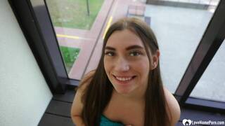 Brunette paying for her rented room by sucking