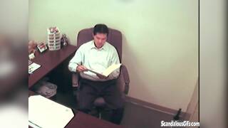 Horny slut sucking asian guy in office