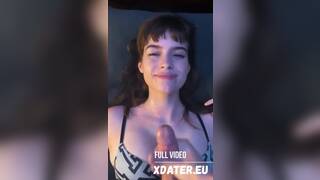 Hot cute girlfriend taking cumshot on face