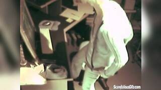 Office slut masturbating with dildo