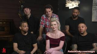 Bound blonde anal gang banged by huge cocks