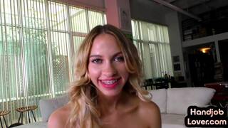 21yo HJ POV amateur in stockings spoils cock of her BF