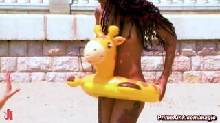 Petite ebony slave public disgraced and fucked