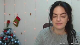 Brunette amateur babe in sweater chats on webcam show