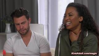 Ebony bound and fucked by business partner