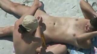 stepdaughter milks cock on beach (voyeur)