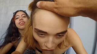 Two petite Rave girls are ready for face fucking by huge cock white friend