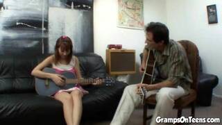 Teen fucking oldie in music lesson scene