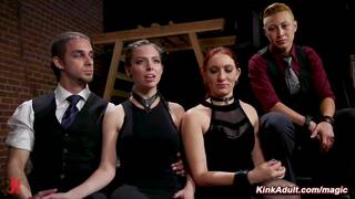 Bound babes fisted and fucked at BDSM orgy party