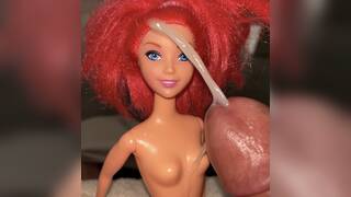Secondhand store redhead Barbie precum cumshot