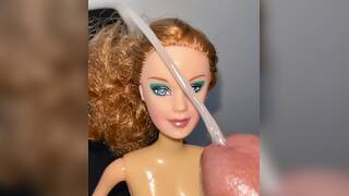 Slut faced secondhand Barbie precum and facial cumshot