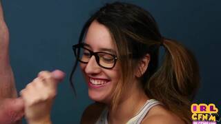 Curious geeky CFNM jerking and teasing