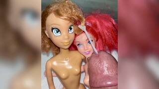 Ginger and Redhead Barbie doll facial cumshot