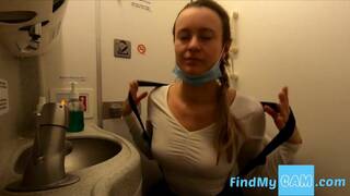 Naughty Blonde Solo in Plane Bathroom