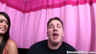 Hot slut riding cock in threeway action