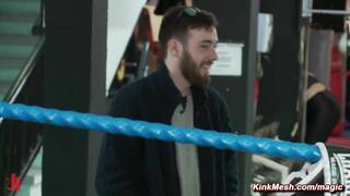 Blonde Cadence Lux gangbanged and flogged in public boxing gym